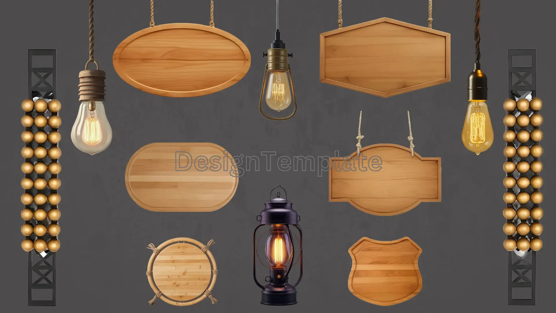 Illuminated Wooden Signs 3D Elements Pack for Bar Menus